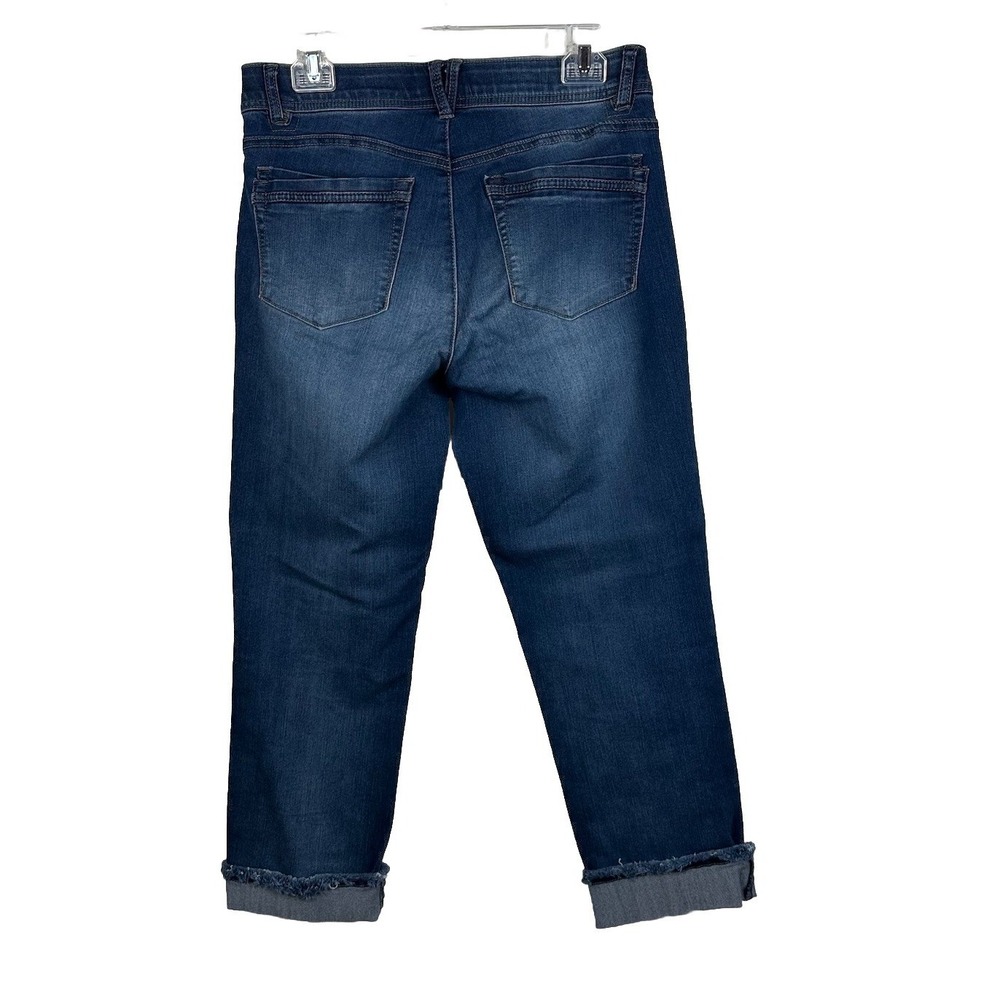 Democracy Ab Solution Jeans Women 8 Blue Medium Wash Denim Crop Frayed Roll Cuff - Picture 5 of 8